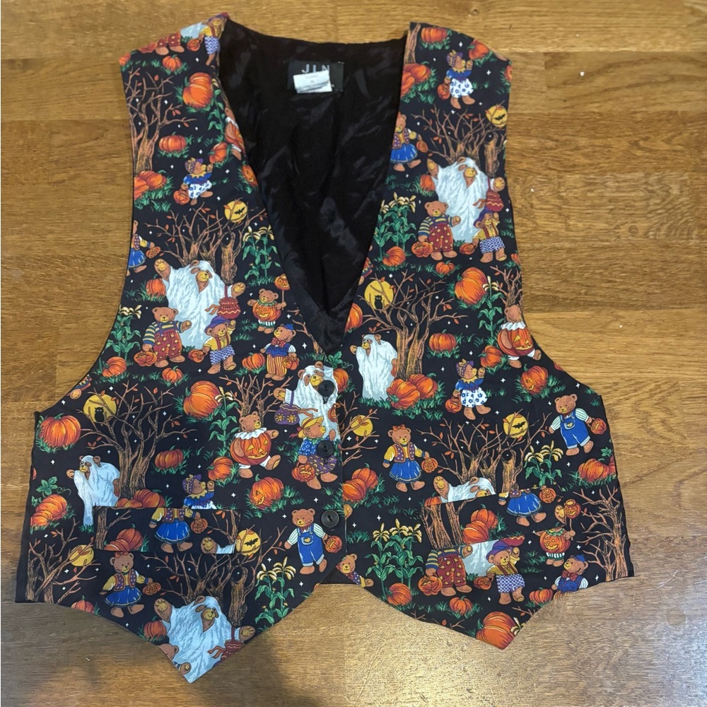 Vintage Halloween Bear Vest | XL | Made in USA | Pumpkins Ghosts Trick-or-Treat
